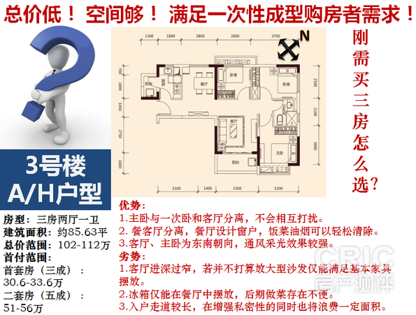 三房重点推荐：3号楼A/H户型