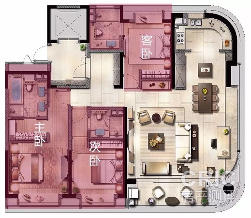 A-177㎡三房二厅三卫厨房卧室区