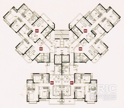 1、4号楼标准层平面图