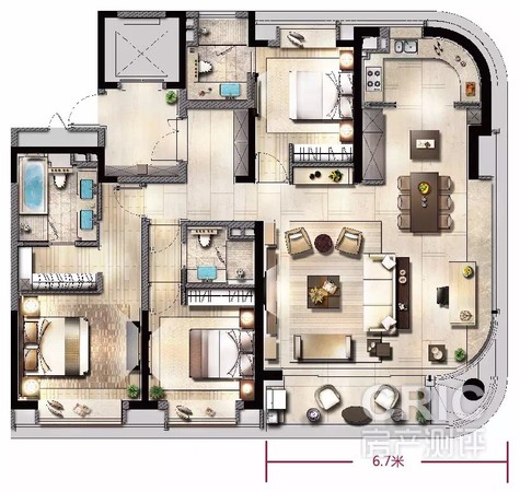 A-177㎡三房二厅三卫阳台区