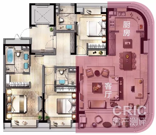 A-177㎡三房二厅三卫厨房客厅区