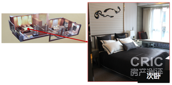 次卧带有南向飘窗，同时也是全套房设计