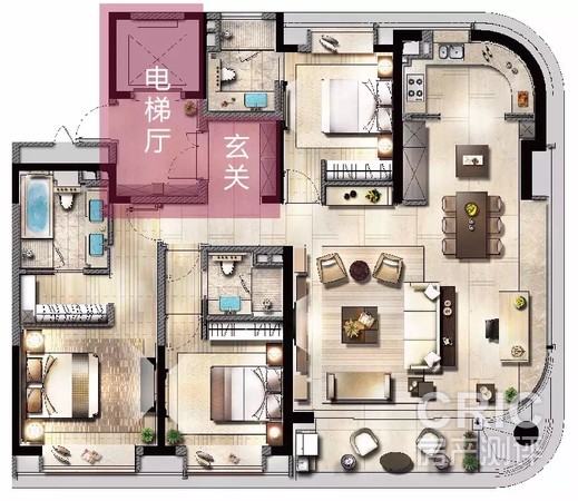 A-177㎡三房二厅三卫玄关区