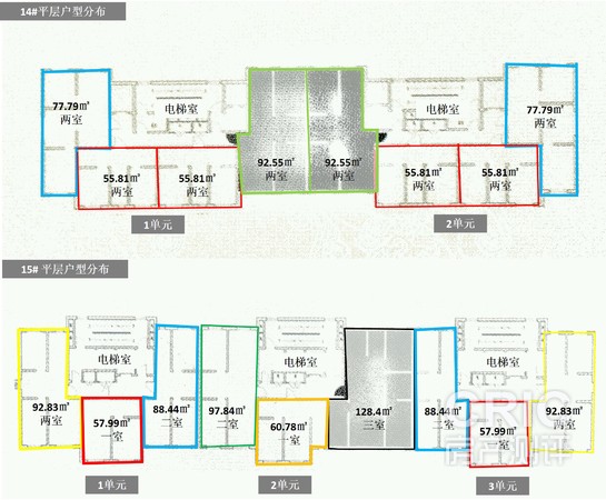 14、15号楼，户型平面分布